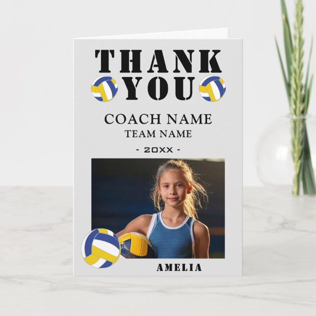 Carte De Remerciements Volleyball Sports Photo Coach  (Devant)