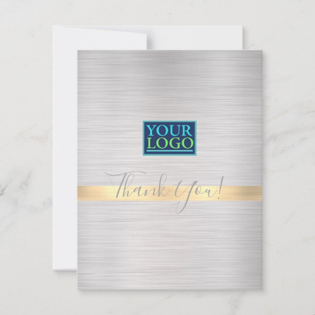 Carte De Remerciements Votre logo Nom commercial Brossé Silver Gold Strip (Devant)