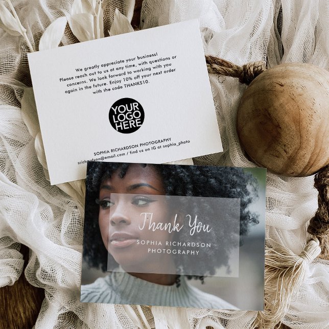 Carte De Remerciements Votre photo et écriture moderne | Petites entrepri (A stylish and elegant small business thank you, with modern handwritten script and your photo)