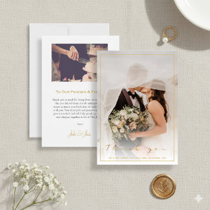 Carte De Remerciements Votre photo mariage, script or et bordure