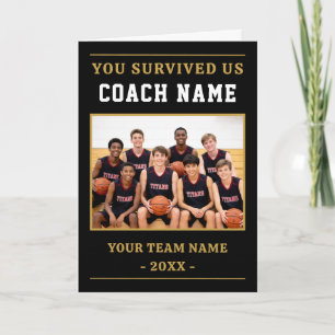 Carte De Remerciements Vous avez survécu à nous Coach Basketball Photo Dr