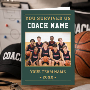 Carte De Remerciements Vous avez survécu à nous Coach Basketball Photo Dr