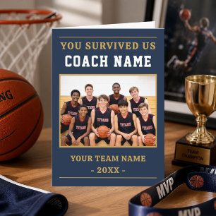 Carte De Remerciements Vous avez survécu à nous Coach Basketball Photo Dr