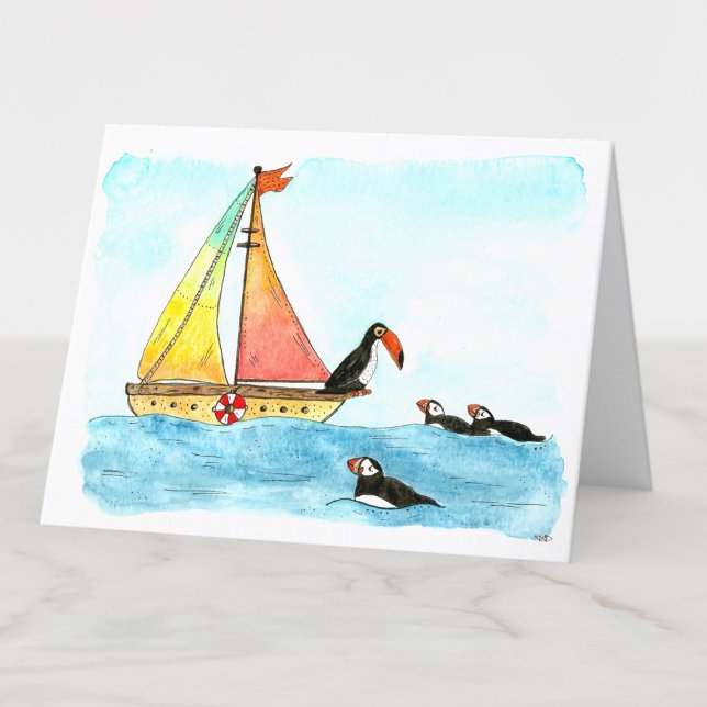 Carte De Remerciements Vous pouvez aussi, Toucan et Puffins Aquarelle Noi (Créateur téléchargé)