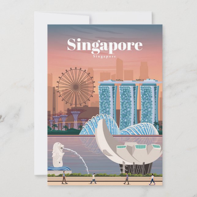 Carte De Remerciements Voyage Art Voyage à Singapour (Devant)