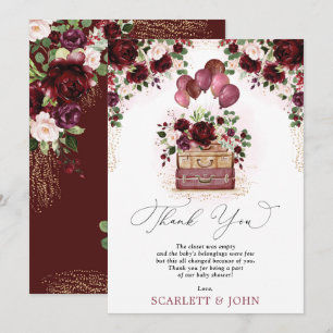 Carte De Remerciements Voyage Baby shower Bourgogne Blush Floral Adventur