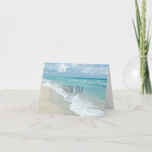 Carte De Remerciements Vue Relaxante de la Plage Sable Blanc Note de Reme