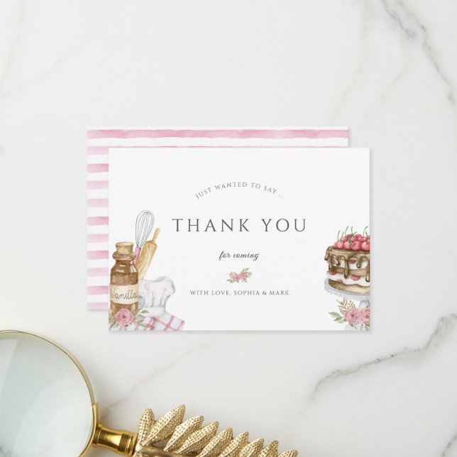 Carte De Remerciements Watercolor Baking Anniversaire (Devant/Arrière en situation)