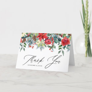 Carte De Remerciements Watercolor Festive Floral Garland Mariage d'hiver