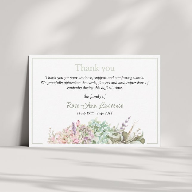 Carte De Remerciements Watercolor french country flower funeral thank you (Créateur téléchargé)