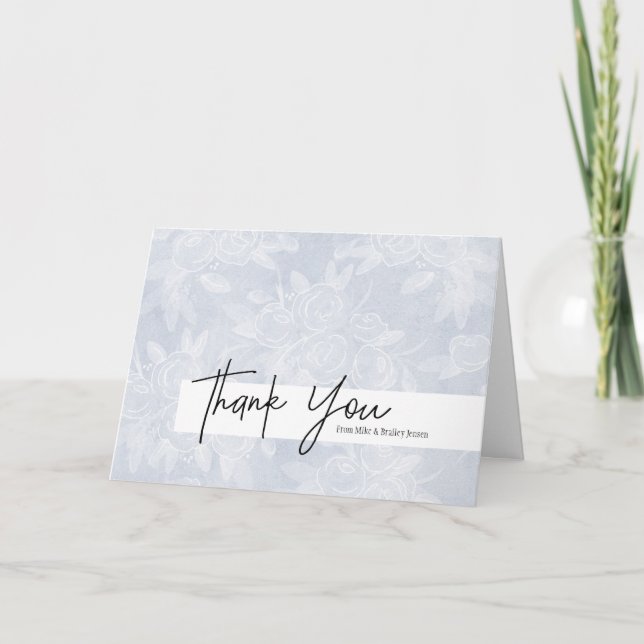Carte De Remerciements Watercolor Greenery Light Blue (Devant)