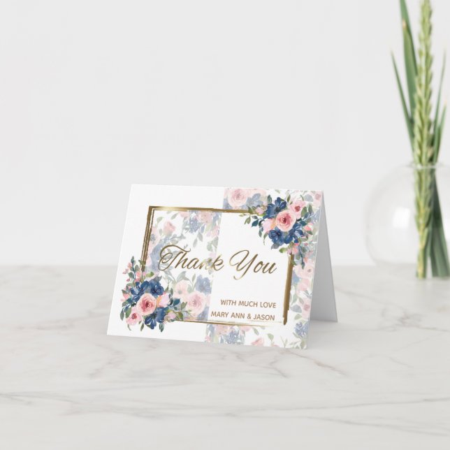 Carte De Remerciements Watercolor Navy & Blush Mariage (Devant)