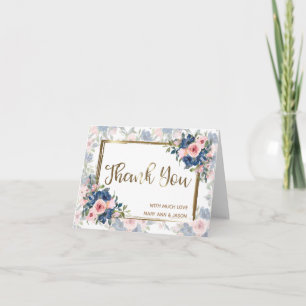 Carte De Remerciements Watercolor Navy & Blush Mariage