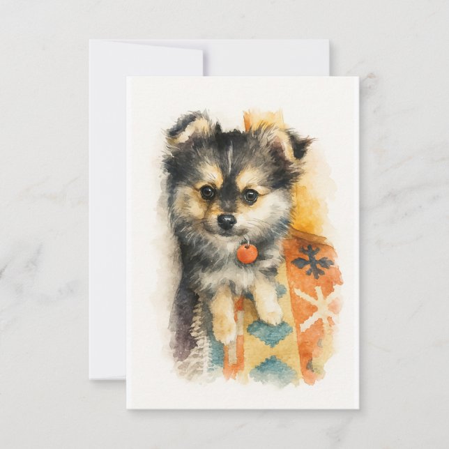 Carte De Remerciements Watercolor Pomchi Puppy  (Devant)
