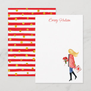 Carte De Remerciements Watercolor Shopping Fashion Girl