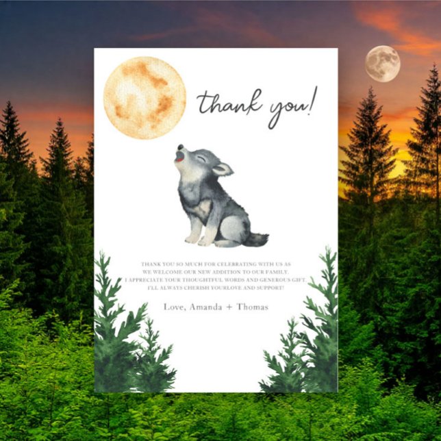 Carte De Remerciements Watercolor Wolf Baby Shower Thank you (Créateur téléchargé)
