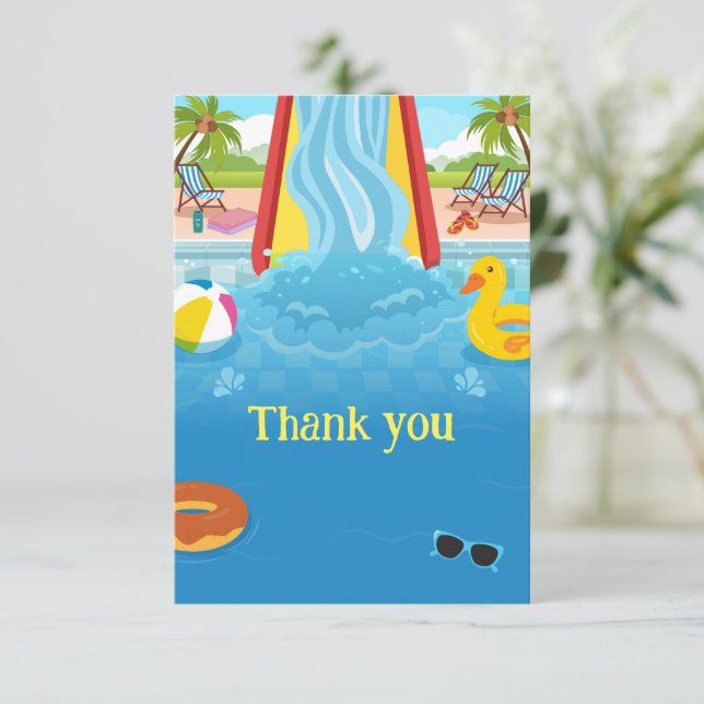 Carte De Remerciements Waterpark Slide fête d'anniversaire pour enfants (Debout devant)