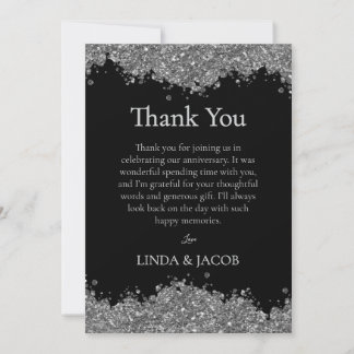Carte De Remerciements Wedding Anniversary Silver Faux Glitter