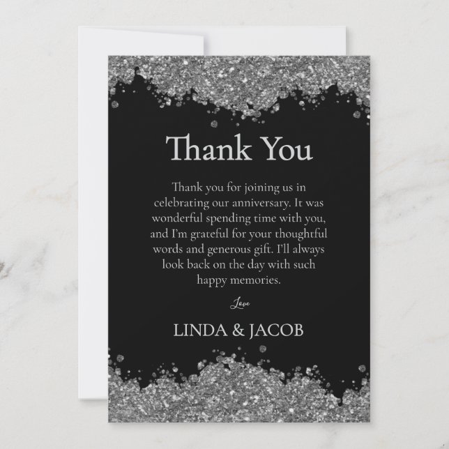 Carte De Remerciements Wedding Anniversary Silver Faux Glitter  (Devant)