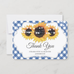 Carte De Remerciements Wedding Blue Gingham