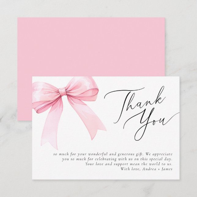 Carte De Remerciements Wedding shower rose Coquette Bow (Devant / Derrière)