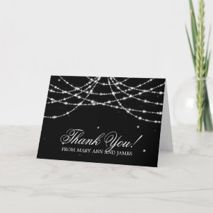 Carte De Remerciements Wedding "Thank you" Sparkling String Black