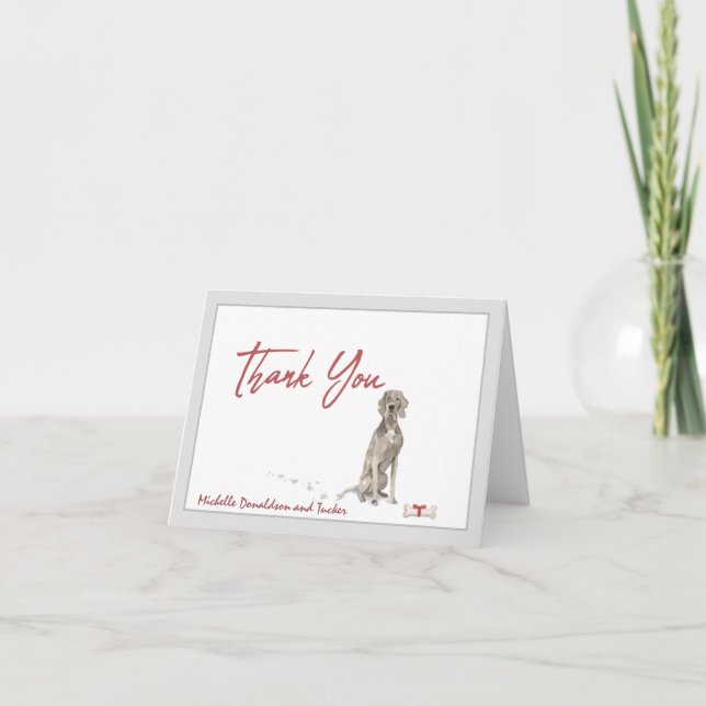 Carte De Remerciements Weimaraner Chien Personnalisé & Bone Red Ribbon (Devant)
