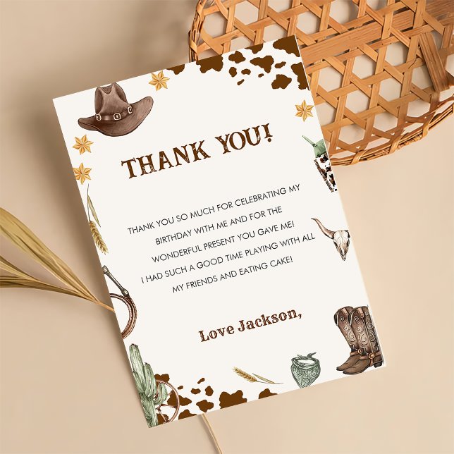 Carte De Remerciements Western Cowboy fête d'anniversaire (Créateur téléchargé)