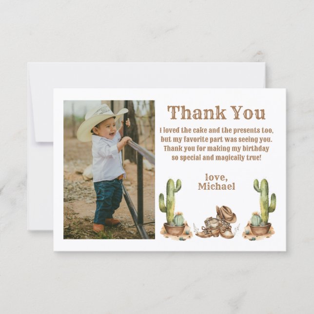 Carte De Remerciements western cowboy photo d'anniversaire (Devant)