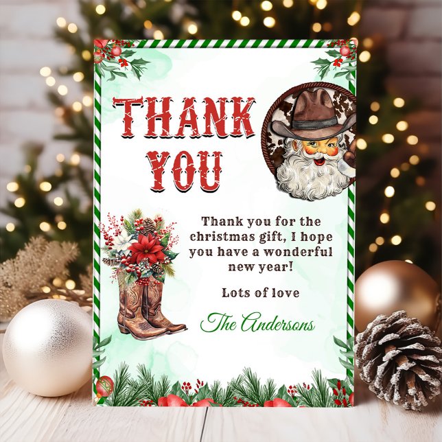 Carte De Remerciements Western Cowboy Santa Christmas Party (Créateur téléchargé)