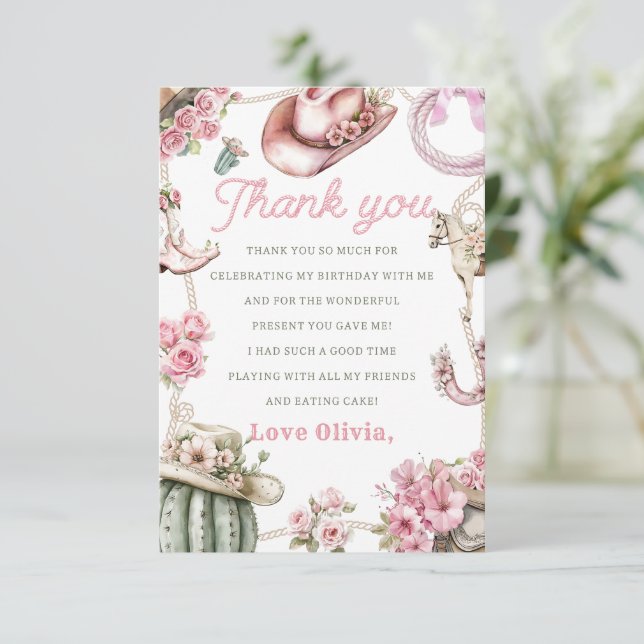 Carte De Remerciements Western Cowgirl Birthday Party Thank You Card (Debout devant)