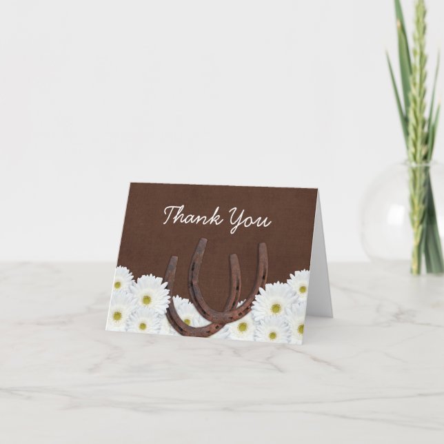 Carte De Remerciements Western Horseshoes and Daisies Thank You (Devant)