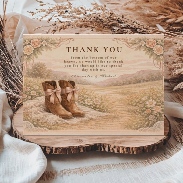Carte De Remerciements Western Lace Cowboy Boots Wedding (Créateur téléchargé)
