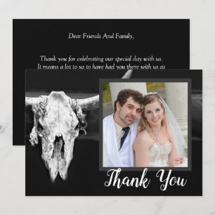 Carte De Remerciements Western Rustic Black and White Bull Skull Photo