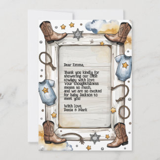 Carte De Remerciements Western Un petit cowboy est sur le chemin Baby sho