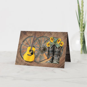 Carte De Remerciements Western Wagon Wheel Guitar Cowboy bottes tournesol