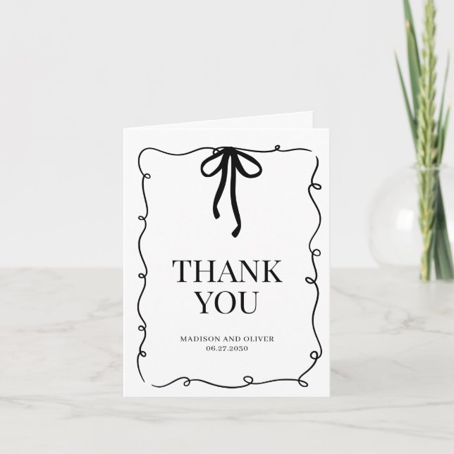 Carte De Remerciements Whimsical Black Bow Tie Wedding (Devant)