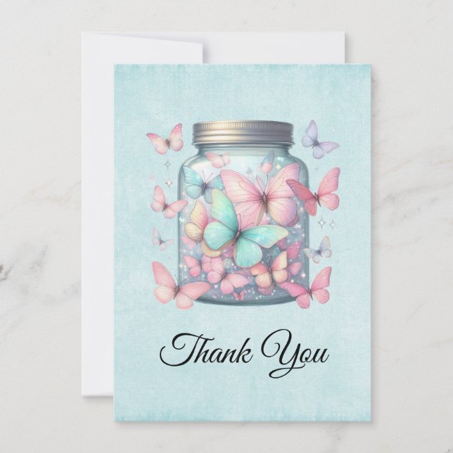 Carte De Remerciements Whimsical Butterflies in a Jar (Devant)