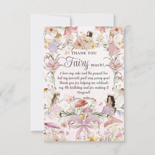 Carte De Remerciements Whimsical Cute Fairies Anniversaire Jardin Fleur s (Devant)