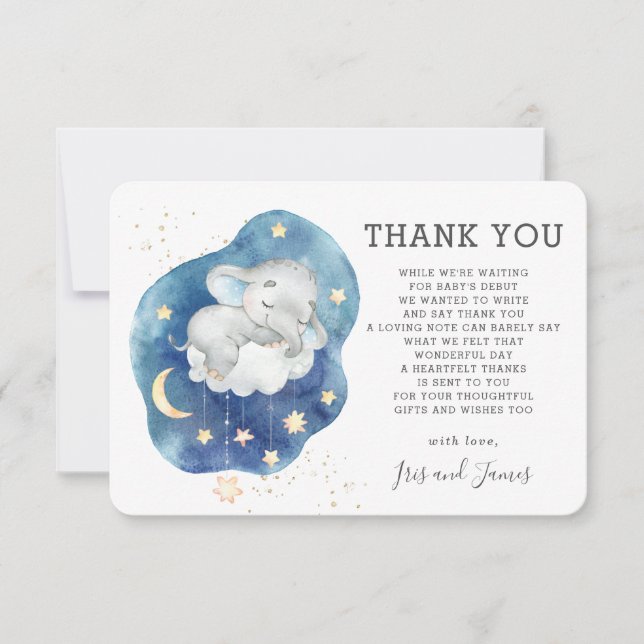 Carte De Remerciements Whimsical Elephant Twinkle Little Star Baby shower (Devant)