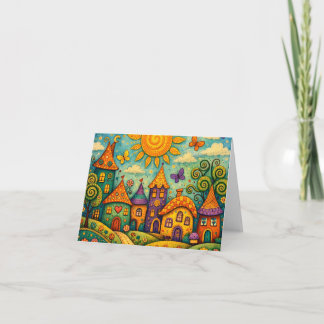 Carte De Remerciements Whimsical Fairy Tale Village Colorful Canvas Art