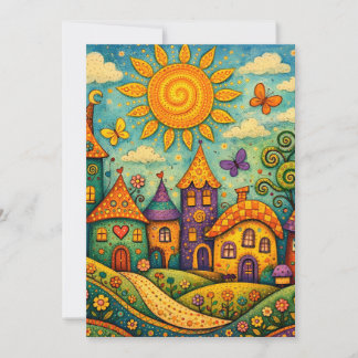 Carte De Remerciements Whimsical Fairy Tale Village Colorful Canvas Art