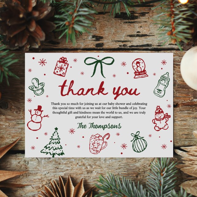 Carte De Remerciements Whimsical Hand Drawn Christmas Baby Shower (Créateur téléchargé)