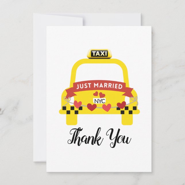 Carte De Remerciements Whimsical Just Married Taxi Thank You (Devant)