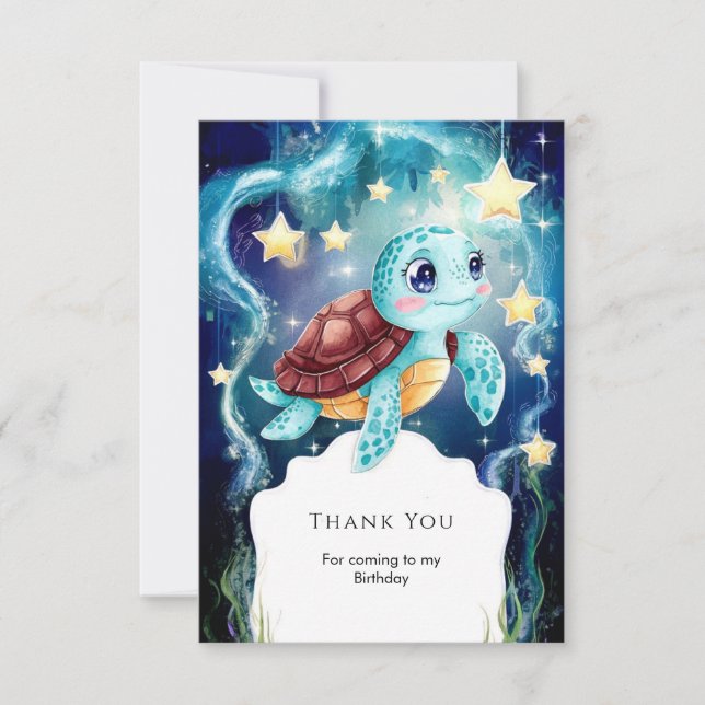 Carte De Remerciements Whimsical Ocean sous-marine Tortue Anniversaire (Devant)