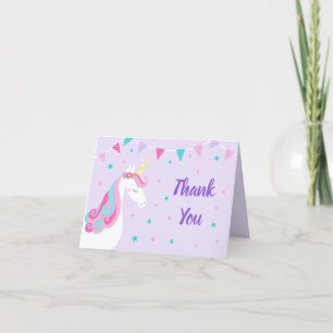 Carte De Remerciements Whimsical Rainbow Unicorn Purple Anniversaire