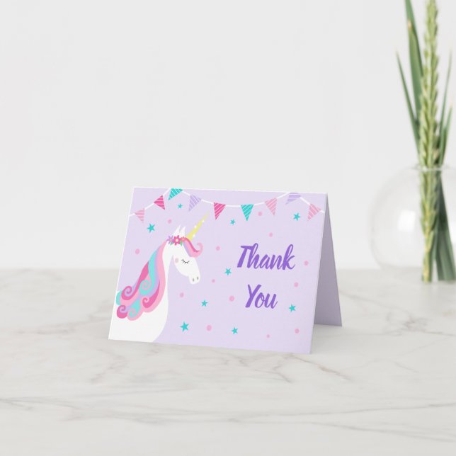 Carte De Remerciements Whimsical Rainbow Unicorn Purple Anniversaire (Devant)