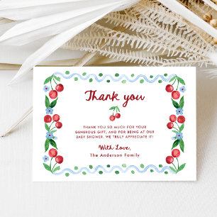 Carte De Remerciements Whimsical Retro Rouge cerisier cadre Baby shower