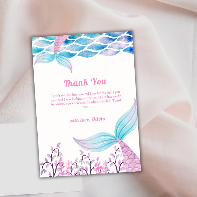 Carte De Remerciements Whimsical Under Sea Mermaid Tail Baby shower (Whimsical Under Sea Mermaid Tail Baby Shower Thank You Card)