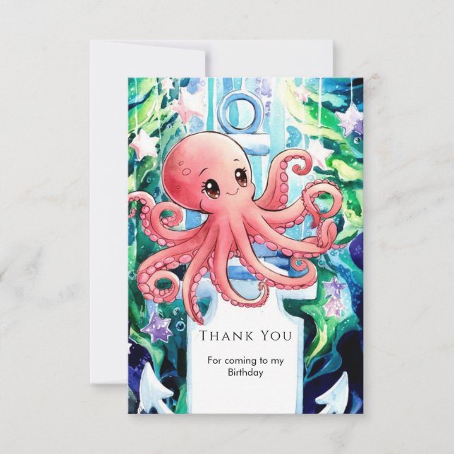 Carte De Remerciements Whimsical Under the Sea Octopus Birthday (Devant)
